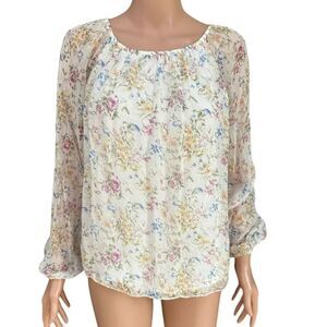 Viola Borghi Women floral Blouse Top Silk Long Sleeve size M lined